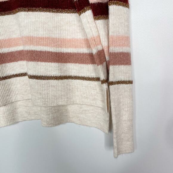 New Skies Are Blue Small S Cream Red Pink Cozy Striped Sweater Round Neck - Picture 4 of 11